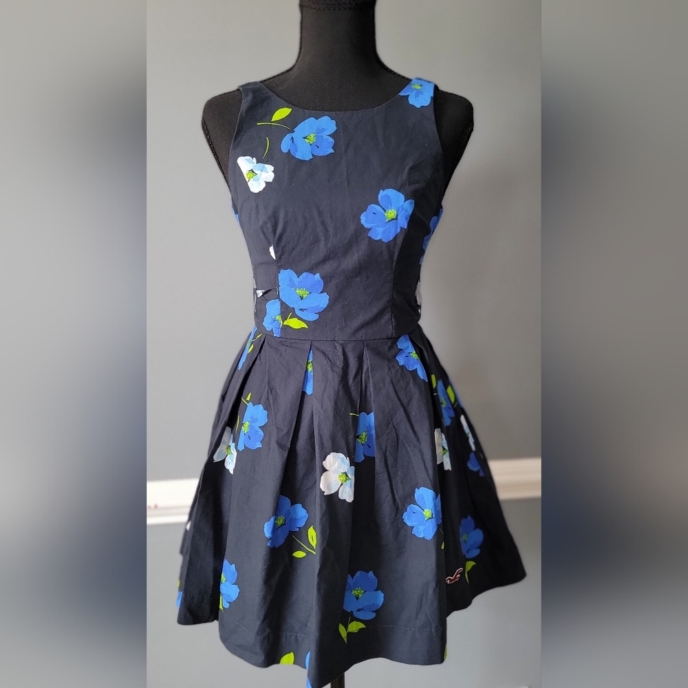 Hollister Navy Fit-and-Flare Dress with Blue & White Floral Print